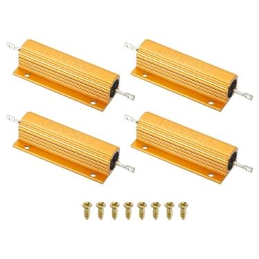 Imagem de PATIKIL Resistor de revestimento de alumínio de 100 W 5 Ohm com parafusos, 4 conjuntos de resistores de caixa de alumínio alojados resistores enrolados com rosca resistores de energia, dourado