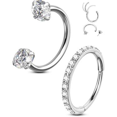 Imagem de OUFER 2 argolas de nariz, 20 g de argola dupla em ferradura sem fio para mulheres, piercing de septo Daith Tragus Helix Rook Sobrancelha Piercing de lábio - 7 mm