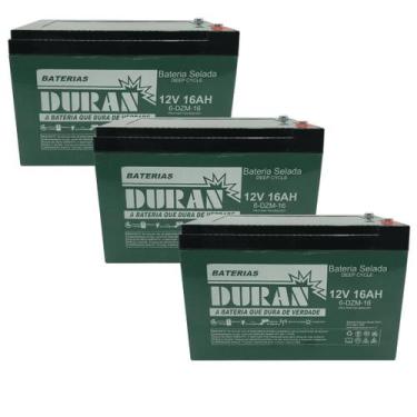 Imagem de Kit 3 Baterias Selada Gel Ciclo Profundo Duran 16ah 12v 6-dzm-12