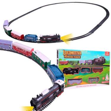 Imagem de Trenzinho Trem 4 Vagões Locomotiva Luz Brinquedo elétrico CBS0037 - Ca
