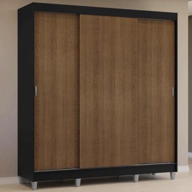 Imagem de Guarda-roupa Casal Com Pés 3 Portas De Correr Preto Rustic Reno Madesa
