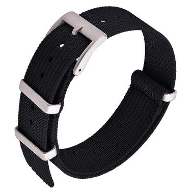 Imagem de JWNSPA Pulseira de relógio de nylon premium – Balística Militar Impermeável – Fivela de Aço Inoxidável Pulseiras de Relógio de Substituição para Homens Mulheres 20 mm 22 mm (20 mm, Preto)