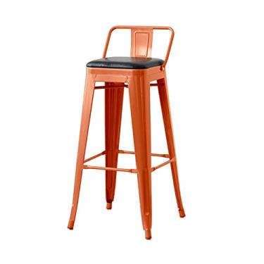 Imagem de Cadeira de bar 73,7 cm moderna simples cadeira de metal mesa de bar cadeira alta cadeira de bar quadrada com encosto bancos de bar ajustáveis (cor: laranja, tamanho: C)