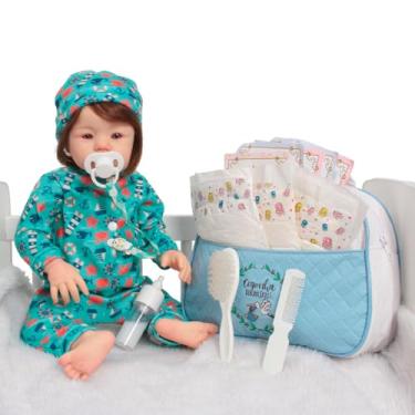 Imagem de Boneco Reborn Bebê 100% Silicone Fio a Fio 48cm + Itens