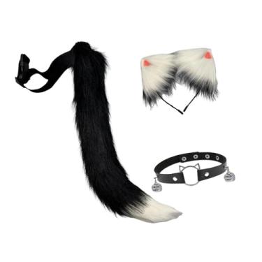 Imagem de YIJU Conjunto de orelhas e cauda de gato com gravata fantasia cosplay animal para baile de máscaras, Style B
