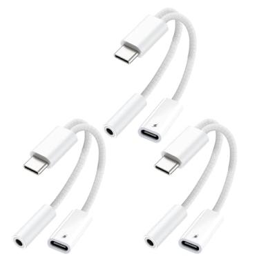 Imagem de KikoSaka Adaptador de áudio USB C para 3,5 mm 2 em 1 USBC para conector de fone de ouvido com cabo de carregamento rápido PD tipo C para auxiliar para iPhone 16, iPhone 15, Galaxy pacote com 3
