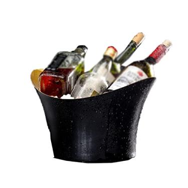 Imagem de AKALNNB Balde de gelo de aço inoxidável para refrigerador de vinho balde de gelo de champanhe de grande capacidade para utensílios de bar de cerveja de uísque (preto)