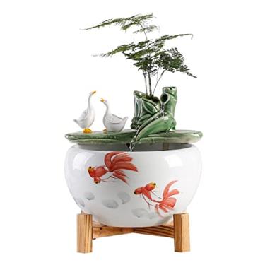 Imagem de XFNVXC Fonte decorativa interna de mesa fonte de água circulante de cerâmica para casa ornamento da sorte escritório sala de estar decoração de mesa Rockery Fountain casa