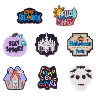 Imagem de Magibeads 8 peças de contas focais de silicone de Halloween para canetas, palavras de Halloween, abóbora, casa, caveira, contas de borracha para fazer joias, canetas com contas, chaveiro, colar