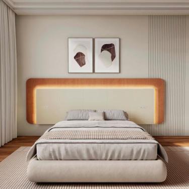Imagem de Cabeceira Casal Queen 272cm com Led 3000k e Tomadas 100% Mdf Padrão Pl