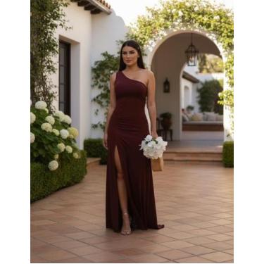 Imagem de Vestido Longo Tubinho Manga Única Com Fenda Madrinha Casamento Convida