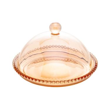 Imagem de Queijeira de Cristal C/Tampa Pearl Bolinha Âmbar 20x12cm Wolff