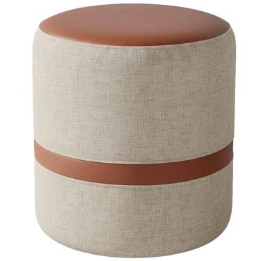 Imagem de Puff Redondo Linho e Corino com Pés de PVC Rio Minas Cor Bege