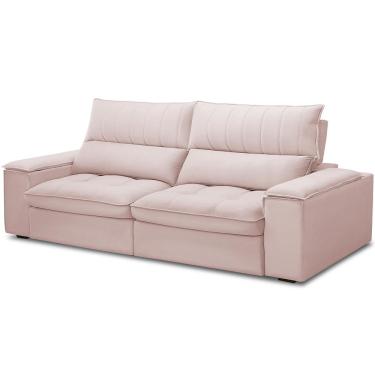 Imagem de Sofá Retrátil Reclinável Para Sala de Estar Living 250cm Nápoles F04 Veludo Rosê - Lyam Decor