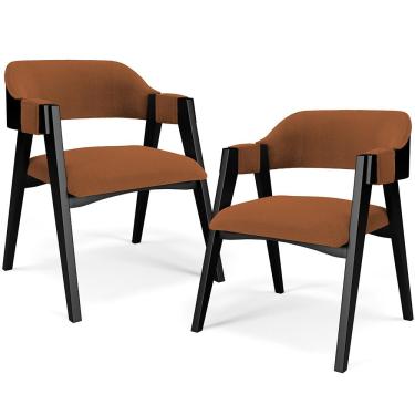 Imagem de Kit 2 Cadeiras Sala de Jantar Estar Living Estofada Suran L02 Preto Bouclê Terracota - Lyam Decor
