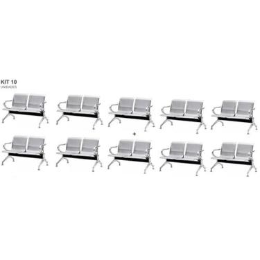 Imagem de Kit com 10 Cadeiras Longarina Aeroporto Cromada 2 Lugares - TM