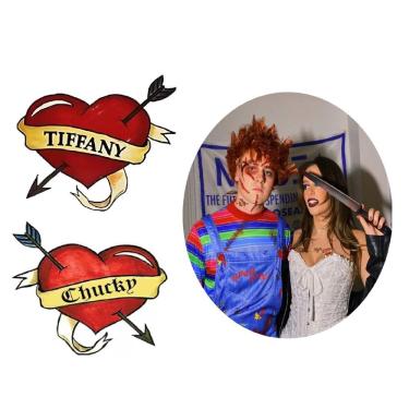 Imagem de Tatoo Temporária 2 Corações Chucky E Tiffani Casal Halloween
