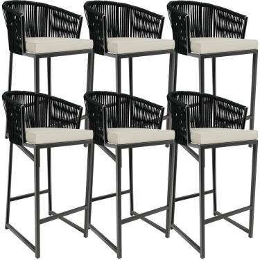 Imagem de Kit 06 Banqueta Para Área Gourmet Cozinha Varanda Corda Náutica Sunset D04 Preto - Lyam Decor