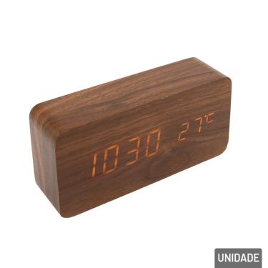 Imagem de Relógio de Mesa Digital 15cm Madeira Despertador