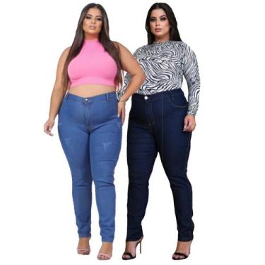 Imagem de KIT 2 Calça Jeans Feminina Plus Size Cintura Alta Com Lycra Elastano P