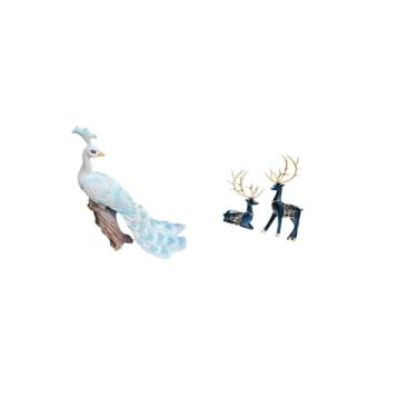 Imagem de Fenteer Estatueta de Escultura de Rena de Pavão, Ornamento Decorativo de Jardim, Artesanato, Estátua, Ornamento para Decoração de Casa, Quintal, Sala de Estar