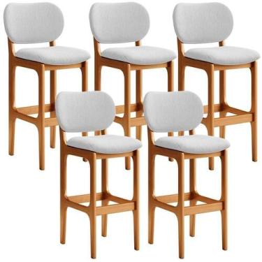 Imagem de Kit 5 Banquetas Alta Cozinha Betta L02 Imbuia Cinza - LYAM DECOR