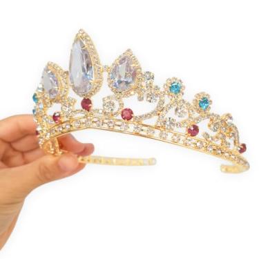 Imagem de Tiara Coroa Rapunzel Princesa Enrolados Aurora Dourado Adulto e Infantil Miss Cabelo Trança Festa Debutante Casamento Noiva (INFANTIL)