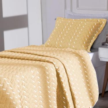 Imagem de Kit 2 Pçs Cobre Leito Solteiro Heitor Hipercal 400 Fios Bordado Amarelo