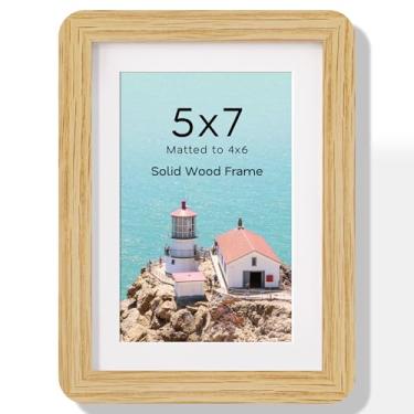 Imagem de Acovy Porta-retrato 12 x 18 cm, moldura de madeira de carvalho maciça com tapete para 10 x 15 cm, molduras de parede e mesa com acrílico e ferragens para pendurar, 1 pacote