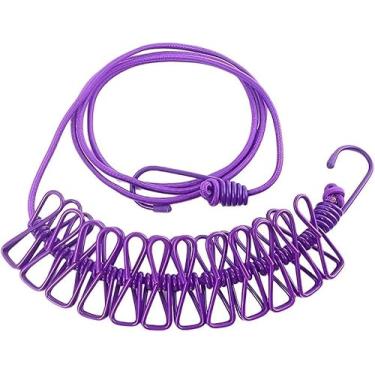 Imagem de Varal Corda Multifuncional Extensível com 12 Pregadores de Metal Inox – Portátil, Resistente e Ideal para Viagem, Camping, Varanda e Lavanderia (ROXO)