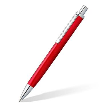 Imagem de STAEDTLER Caneta esferográfica retrátil Triplus 444 M02-3 444 M, vermelho rugido, revestimento de metal de qualidade premium em formato triangular ergonômico, refil grande M, tinta azul