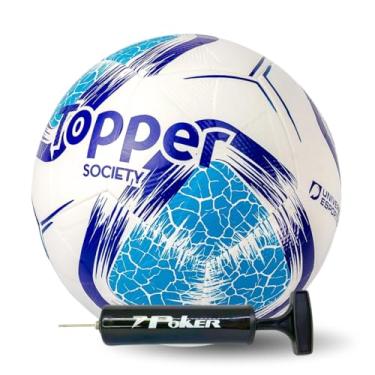 Imagem de Kit Bola Society Topper Original Tamanho 5 Oficial Adulto Juvenil Masculino Feminino Grama Sintética Treino Jogo Profissional Resistente Colada Impermeável com Bomba de Ar (Bola + Bomba preta)