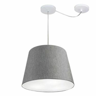 Imagem de Lustre Pendente Cone Com Desvio De Centro Vivare Md-4276 Cúpula Em Tecido 30x40cm - Bivolt Rustico-cinza 127/220v