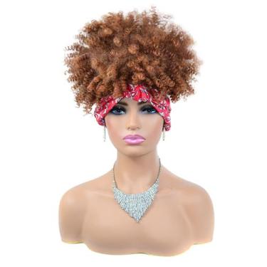 Imagem de Peruca curta, encaracolada, afro, 12 cm, faixa vermelha, cabelo sintét