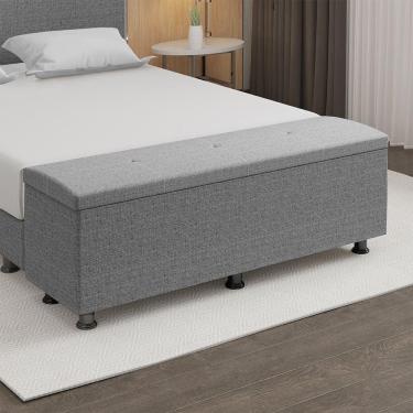 Imagem de Baú Sapateira Estofada Casal King Size 195 Cm Terra Linho Skybox Cinza