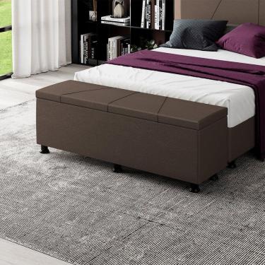 Imagem de Baú Sapateira Estofada Casal King Size 195 Cm Júpiter Corino Skybox Marrom