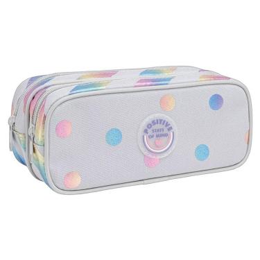 Imagem de Estojo Escolar Infantil Duplo Académie Listras e Poá Holográfico - Tilibra