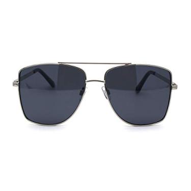 Imagem de SA106 Óculos de sol masculino extra grande quadrado com aro de metal, Prateado, preto, 5 13/16" (142mm) x 2 1/4" (57mm)