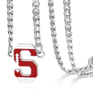 Imagem de NUKAYAI Colar de futebol masculino, pingente de letra A a Z, corrente de futebol de aço inoxidável, 50,8 cm, presentes personalizados para fãs de jogadores e amantes de times, 20", Aço inoxidável, Sem