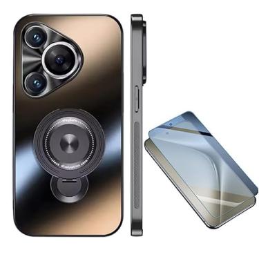 Imagem de Capa para celular compatível com Huawei Pura 70 Pro+ All-Inclusive ultrafina proteção total para Huawei Pura 70 capa com suporte giratório fosco (preto frio, Huawei Pura 70)