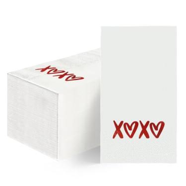 Imagem de Horaldaily 50 guardanapos decorativos de papel descartável para convidados, XOXO toalha de mão vermelha com coração para festa, almoço, jantar, cozinha, banheiro