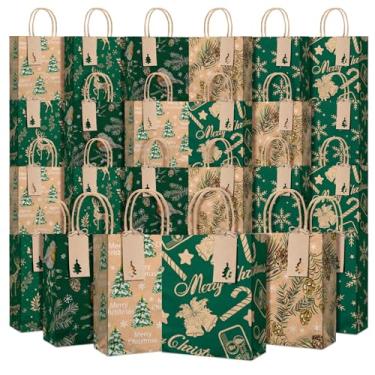 Imagem de Tinlade 48 sacos de presente de Natal Kraft com etiquetas de presente, 14 x 20 x 8,15 cm, sacos de doces com alças, lembrancinhas de festa de Natal (estilo rústico)