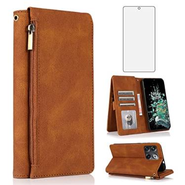 Imagem de Asuwish Compatível com OnePlus 10T 5G/One Plus Ace Pro, carteira protetora de tela e zíper retrô de couro, suporte para cartão, acessórios para celular On 1Plus 1 + Plus10T 1+ AcePro Brown