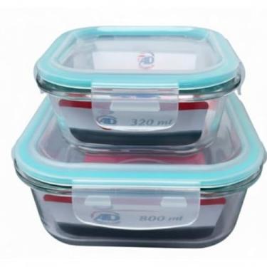 Imagem de Kit 2 Potes de Vidro Borossilicato Quadrado, Hermético, para Armazenamento de Alimentos e Marmitas, com Tampa (800ml e 320ml)