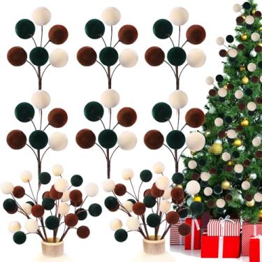 Imagem de Celltestria Pacote com 6 enfeites de bola de Natal de veludo, 29 cm, palitos de bola de árvore de Natal, enfeite de árvore de Natal, decoração para pendurar para casa, meias de vaso, guirlandas