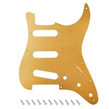 Imagem de Banworks Alumínio Strat SSS Pickguard 1,5 mm de espessura, 1 camada, borda reta de 11 furos, placa de arranhão para para-lama estilo moderno americano Ultra Stratocaster Strat ST JT/HB-01 dourado