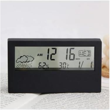 Imagem de Relógio Despertador Digital de Mesa com Display LCD, Medidor de Temperatura e Umidade, Previsão do Tempo, Cor sortida