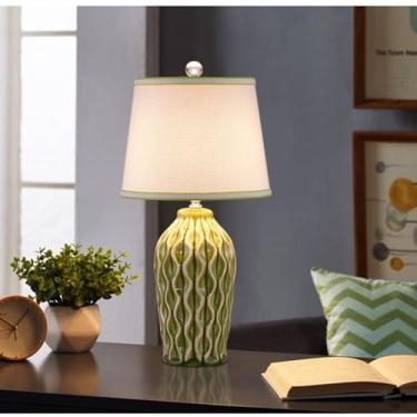 Imagem de Luminária de mesa contemporânea de cerâmica, estilo americano, luxuosa, com LED, para sala de estar, quarto, escritório, casa de campo, hotel ou mesa de cabeceira (Estilo 108D)