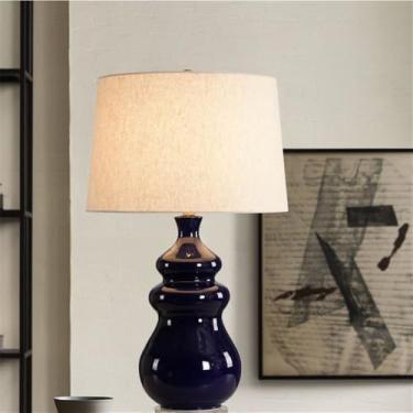 Imagem de Luminária de mesa contemporânea de cerâmica, estilo americano, luxuosa, com LED, para sala de estar, quarto, escritório, casa de campo, hotel ou mesa de cabeceira (Estilo 294A)