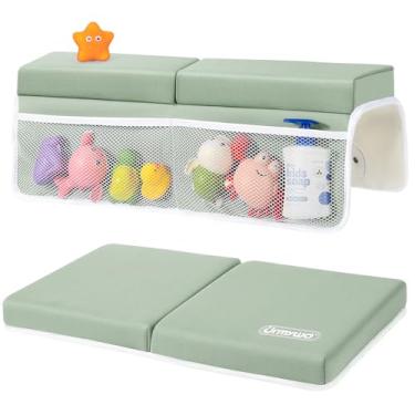 Imagem de URMYWO Conjunto de joelheira de banho e descanso de cotovelo - Almofadas de joelho de banho de bebê de 3,8 cm de espessura com organizador de brinquedos, tapete de banheira antiderrapante aconchegante
